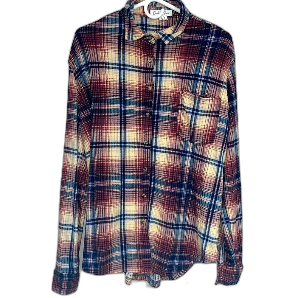 Birch and Stone Long Sleeved Plaid Flannel Button Down Shirt Size Large Country